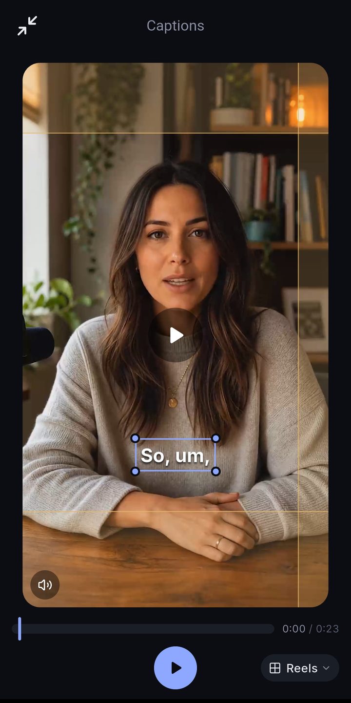 A talking-head clip with a karaoke caption over the lower third